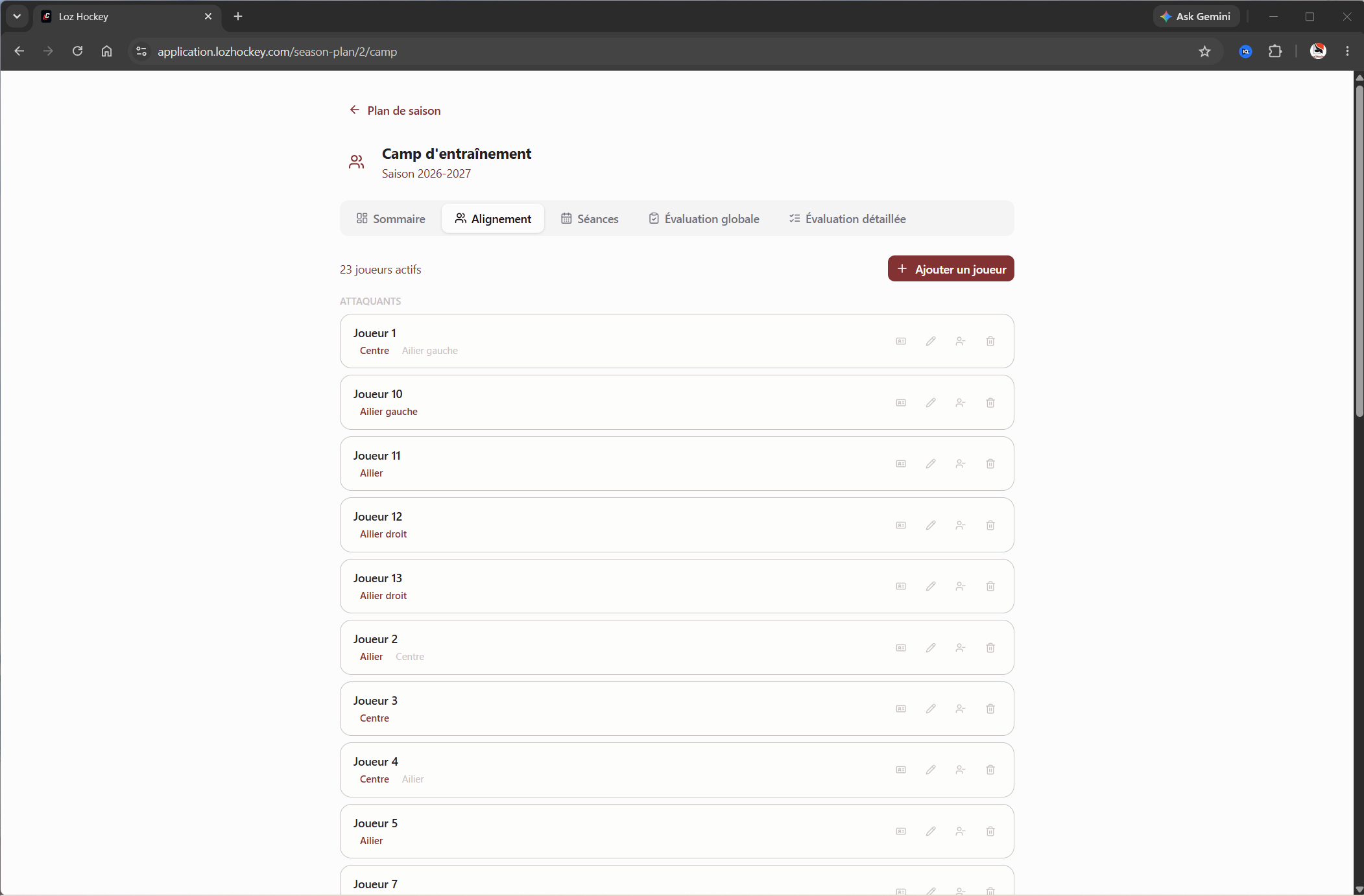 Gestion de camp d'entraînement hockey mineur — vue 2